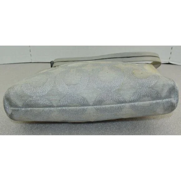 Coach Womens Ashley Signature Op Art Hippie Purse Silver Cream Shoulder Handbag - Picture 6 of 14